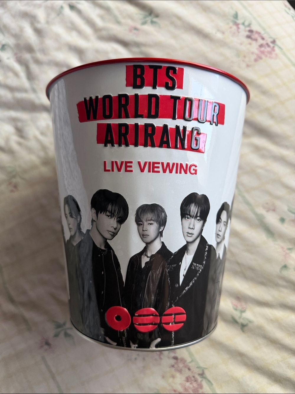 BTS World Tour Arirang Live Viewing Popcorn Bucket- White/Red/Black